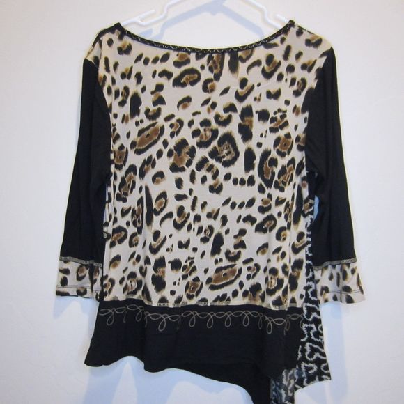 Studio X womens hand made beaded leopard animal print top-Sz M - Picture 3 of 7